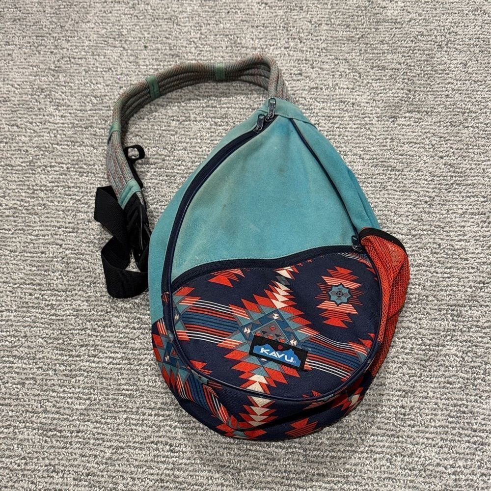 Kavu Teal and Patterned Sling Backpack